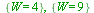 {W = 4}, {W = 9}