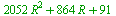 `+`(`*`(2052, `*`(`^`(R, 2))), `*`(864, `*`(R)), 91)